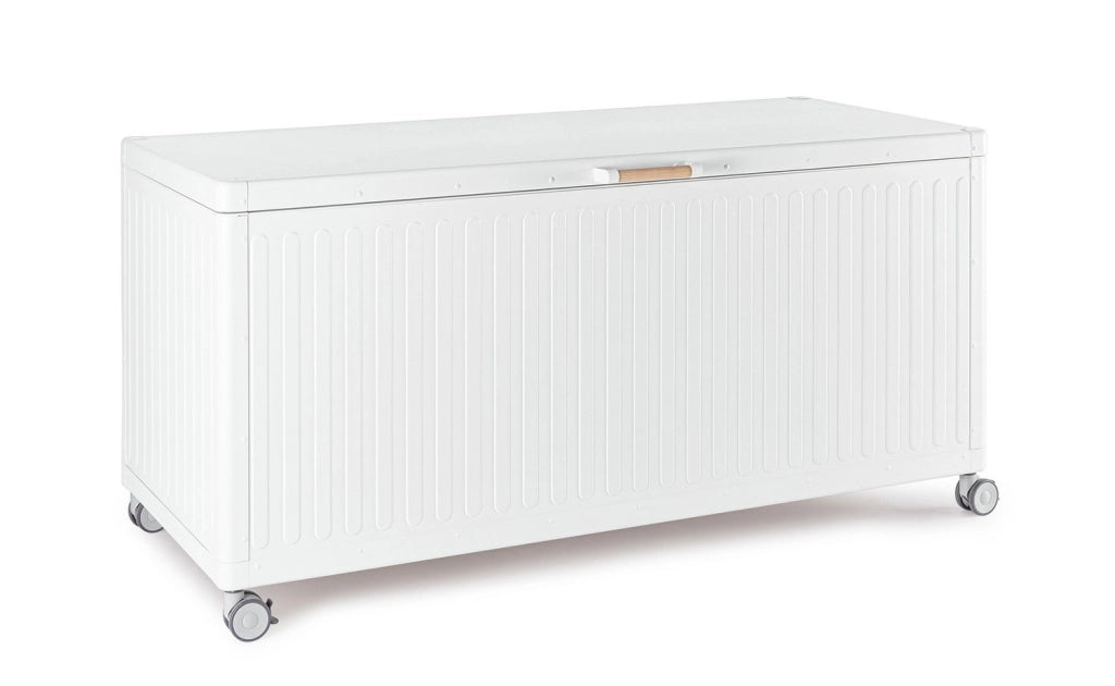 Baule Contenitore da Esterno 141,6x72x70h cm Apertura Facile e Ruote in Alluminio Ocean S Bianco