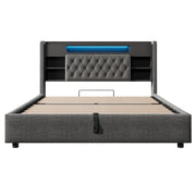 Letto Contenitore 140 x 200 cm - USB; USB-C; LED e Mensole - in Lino - Grigio