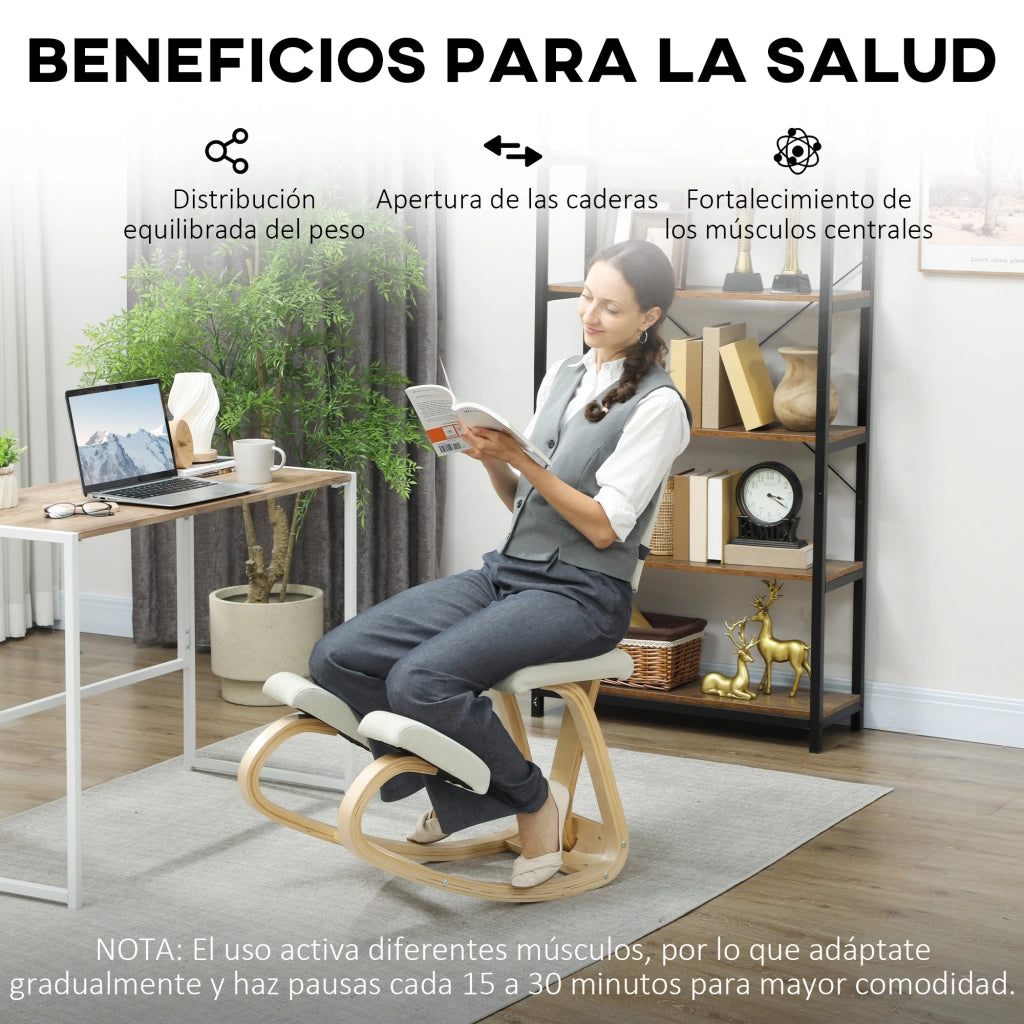 Sgabello ergonomico con schienale imbottito ¨C Zephmum ¨C Legno color crema