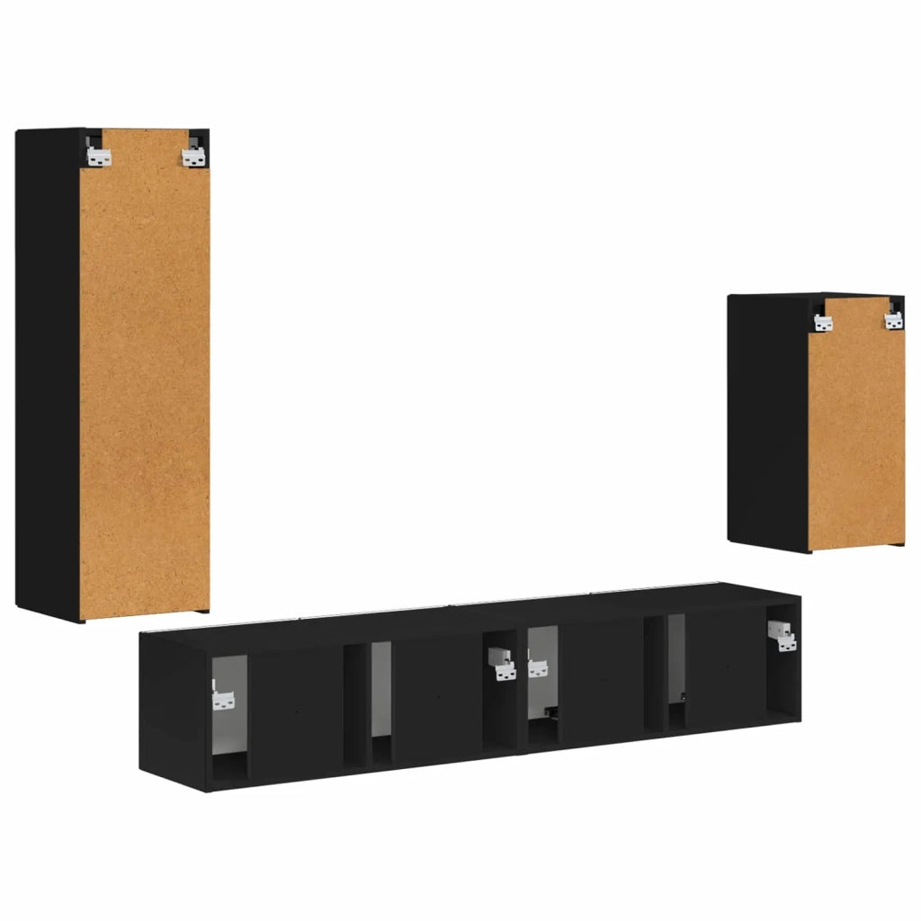 Set mobile TV Montaggio a parete 4 pcs Nero Legno multistrato 3409007