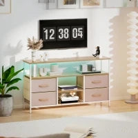 Mobile TV con Luce LED e Prese Porte USB Ripiani Aperti 4 Cassetti pieghevoli 120x30x67,5 cm Beige e Bianco