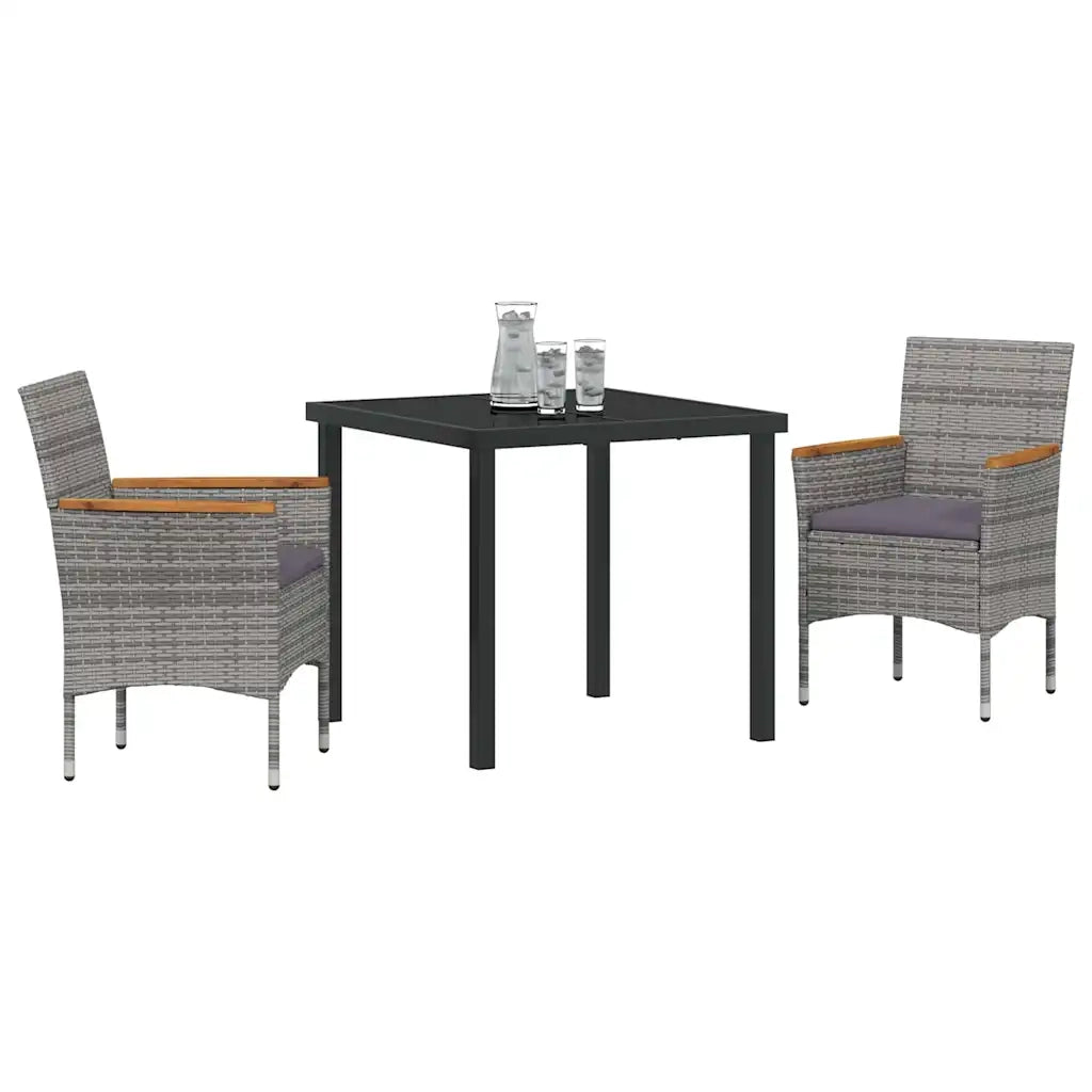 Set da Pranzo per Giardino con cuscino 3 pcs Grigio polyrattan 3379758