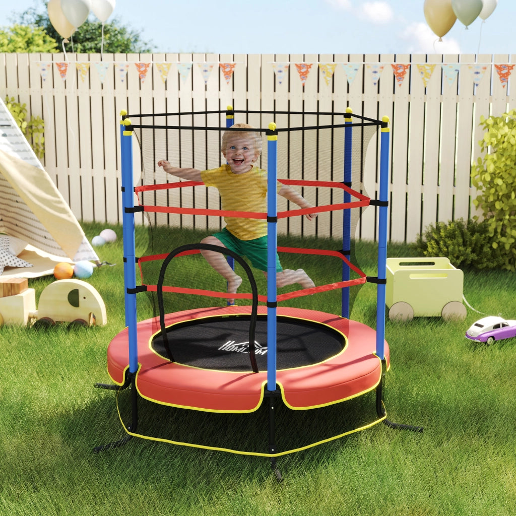 Trampolino per Bambini con Tappeto Elastico, Rete di Sicurezza e Pali Imbottiti, Et¨¤ 3-10 Anni, Blu