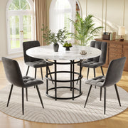 Tavolo da Pranzo Rotondo con 4 Sedie ¨C MINIMAL ¨C Piano MDF Bianco, Seduta Velluto Grigio, ?100cm