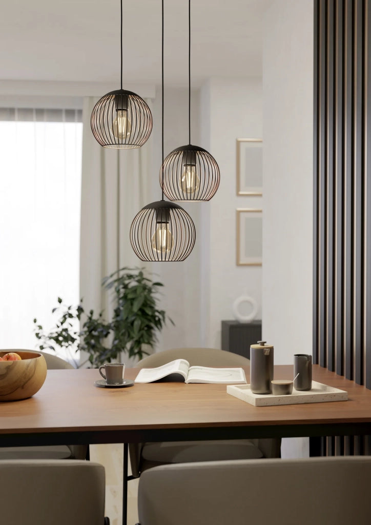 Lampadario Contemporaneo Almanzora Acciaio Nero 3 Luci E27 Ip20