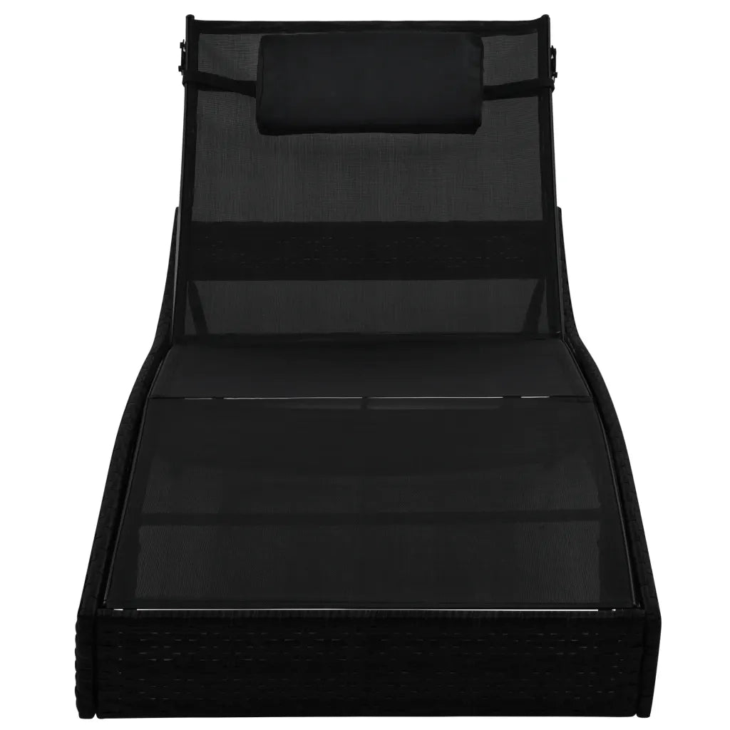 Lettino Prendisole con Cuscino in Polyrattan Nero 44717