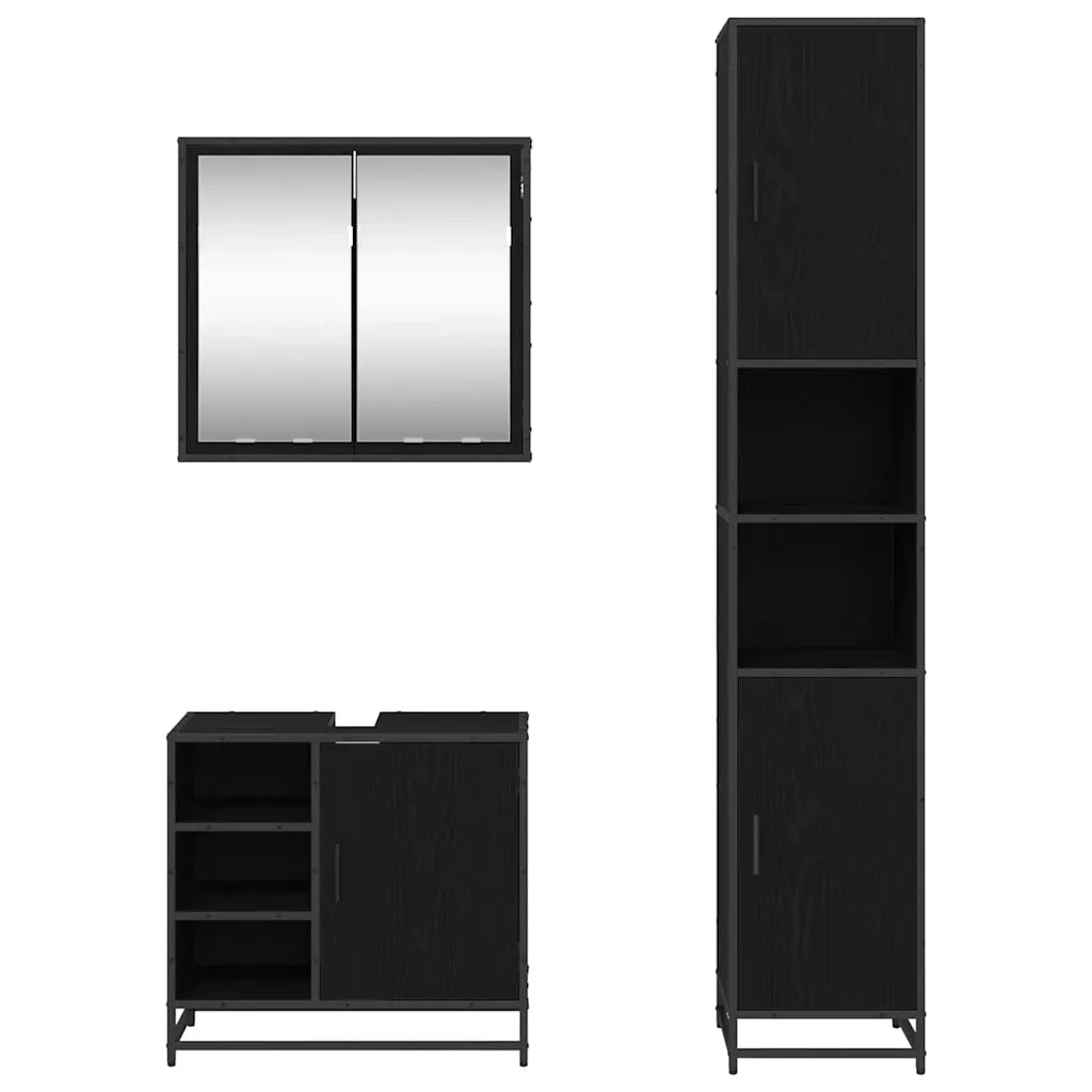 Set di mobili per il bagno 3 pcs Rovere Nero Legno multistrato 3402362