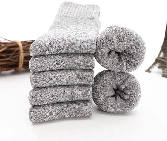 5 Pair di calze caldi per uomini, calze termiche in pile, regalo d'inverno per uomini, misure 37-45, color grigio chiaro