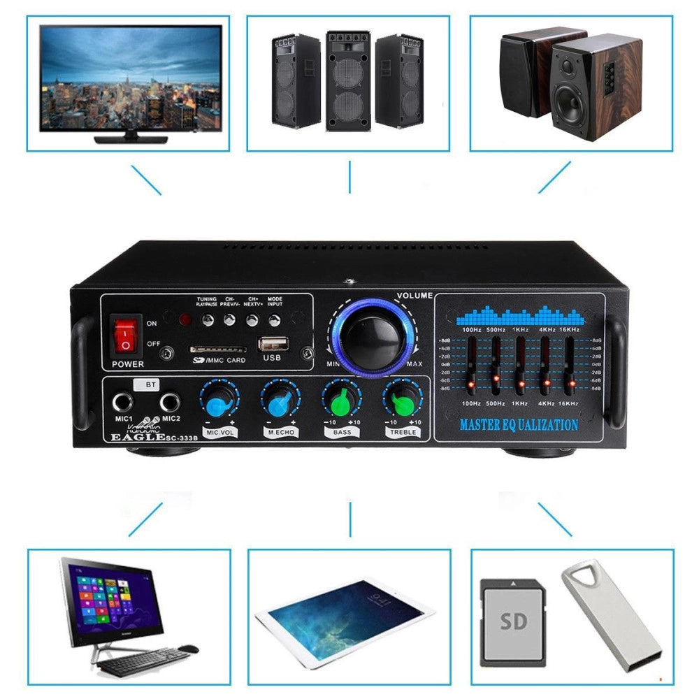 Trade Shop - Amplificatore Audio 2x70w Funzione Karaoke Fm/bluetoothmp3/usb/bluetooth Q-gf289 -