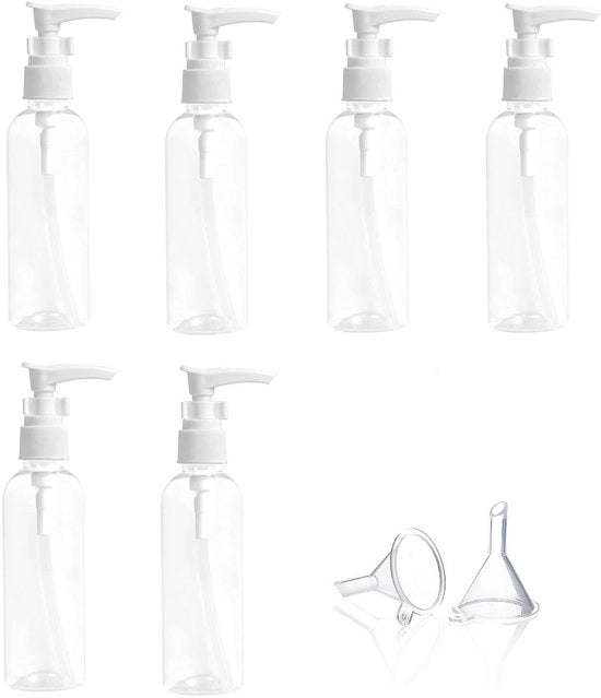 Set di flaconi di sapone 6 pezzi - 100 ml - Dispenser di sapone trasparente - Formato portatile - Adatto per lozioni/shampoo - Materiale PET di alta qualità - Otri di viaggio