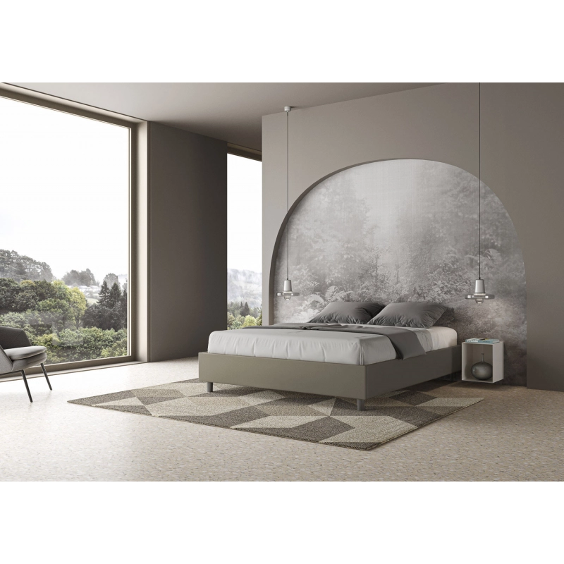 Letto Sommier imbottito Matrimoniale 160x210 cm Azelia - Similpelle,Senza rete,Cappuccino