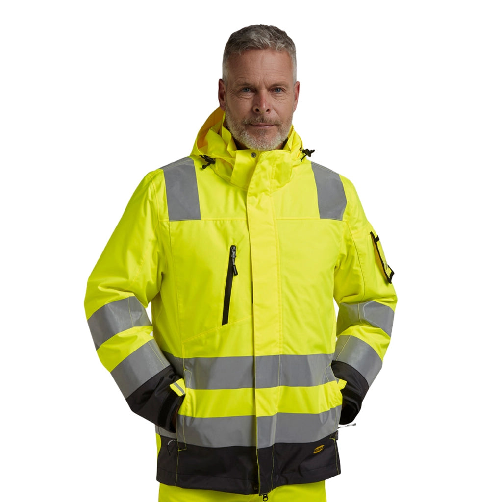 Giacca Alta Visibilità Impermeabile 2 In 1 - Giubbetto Interno Staccabile In Oxford 140 g, Cappuccio Removibile Giacca Da Lavoro HV - YELLOW TG. XXXL