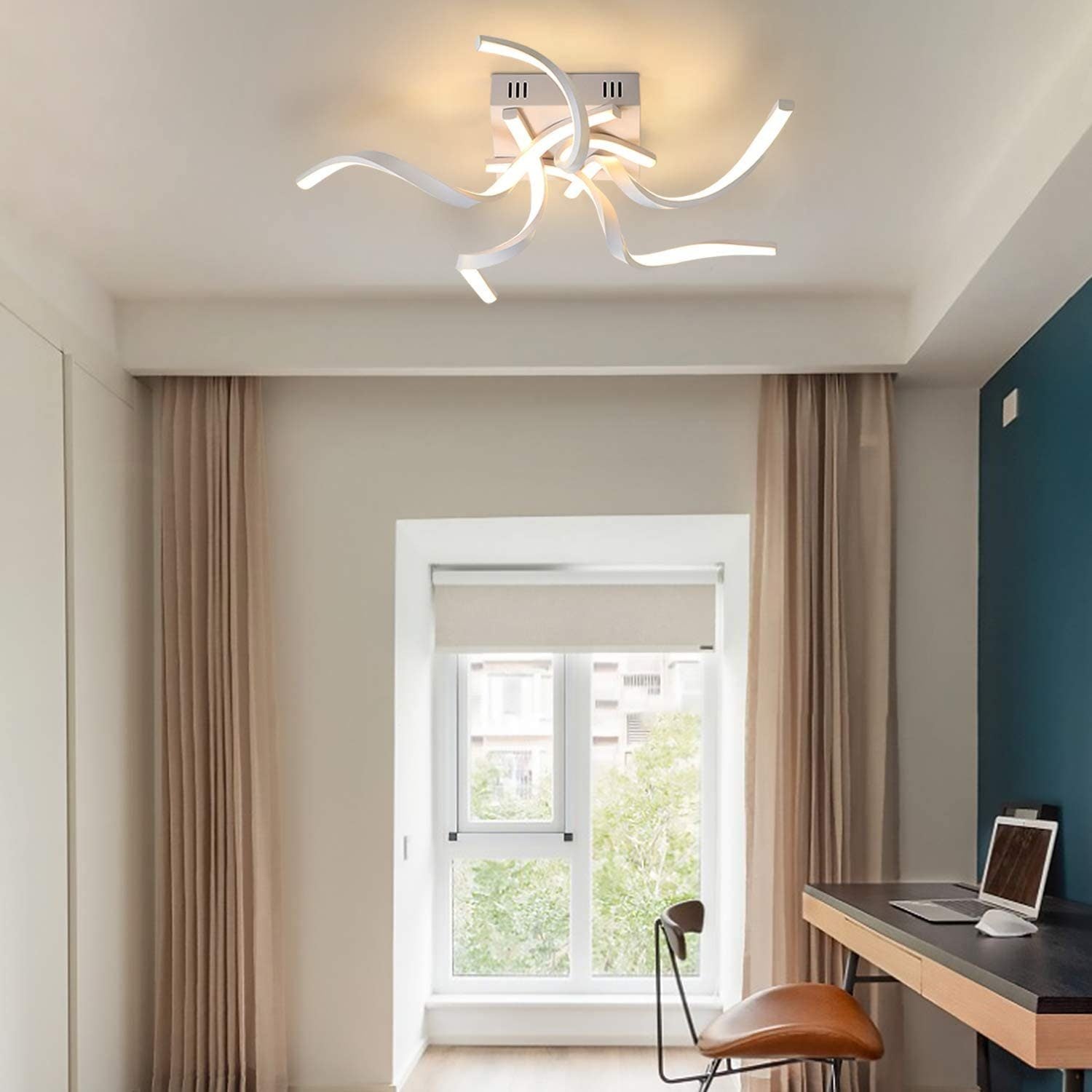 ZMH Lampada da soffitto plafoniera LED moderna 65cm forma onda telecomando per soggiorno