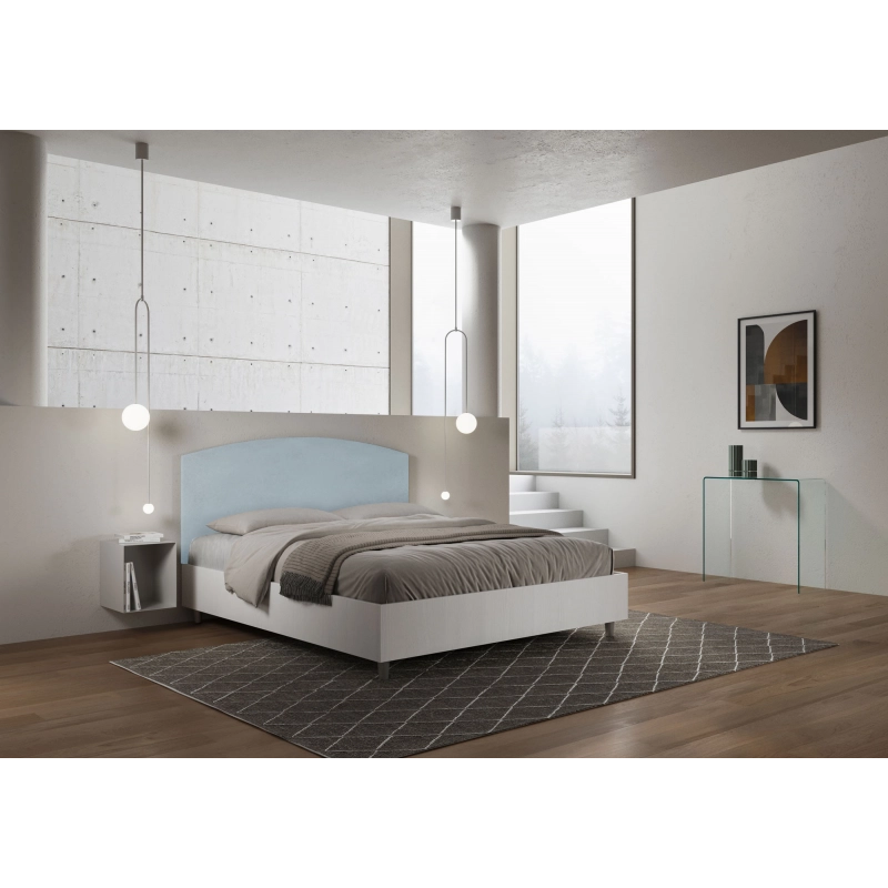Letto Matrimoniale 160x190 cm struttura bianco frassino testata Antilia - Con rete,Microfibra,Azzurro