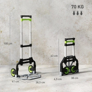 Carrello Portapacchi Pieghevole 38,5x41x100 cm in Alluminio con Manico Telescopico, Portata 70 kg
