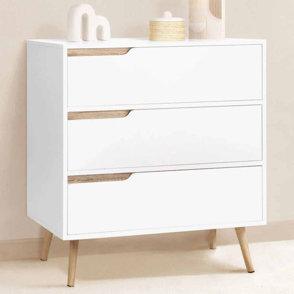 IDMarket - Cassettiera scandinavo a 3 cassetti legno e bianco HELSINKI