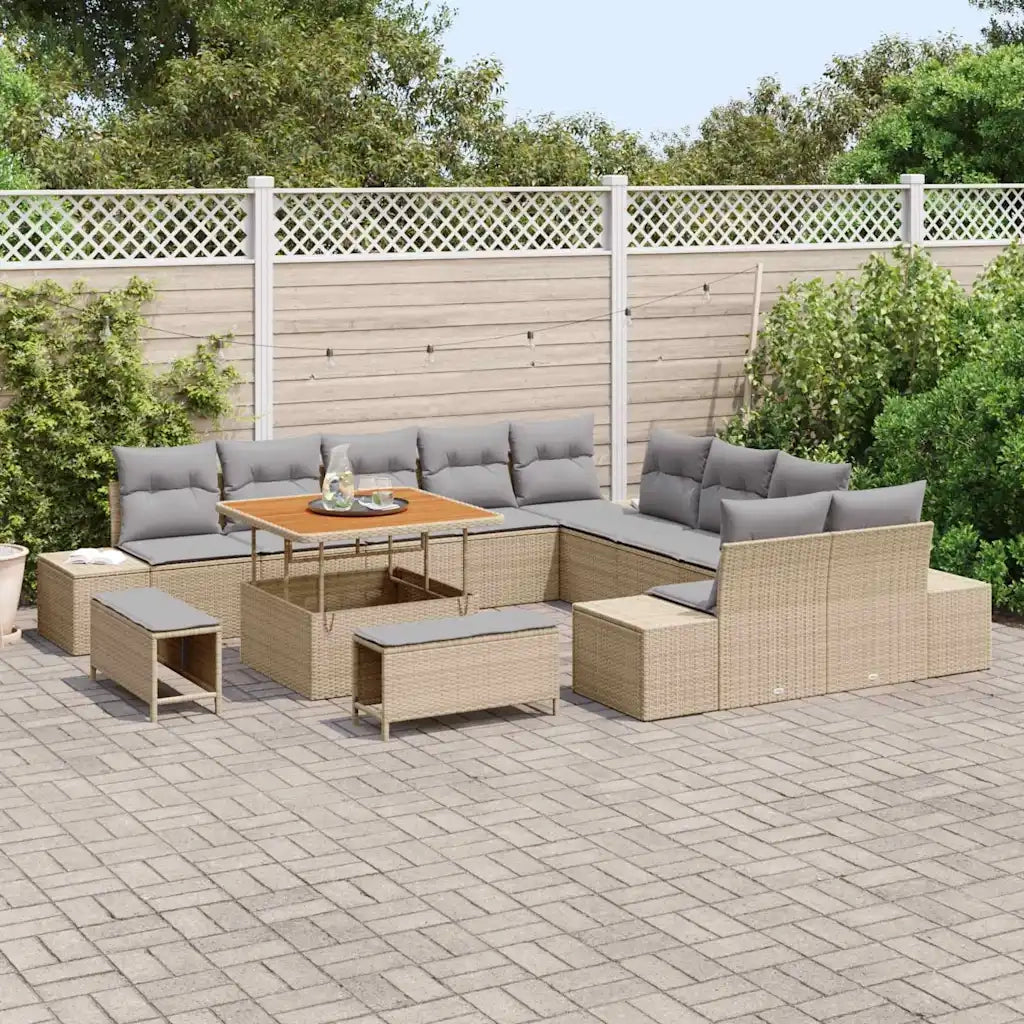 Set Divano da Giardino con cuscino 13 pcs Beige Poly Rattan 3364787