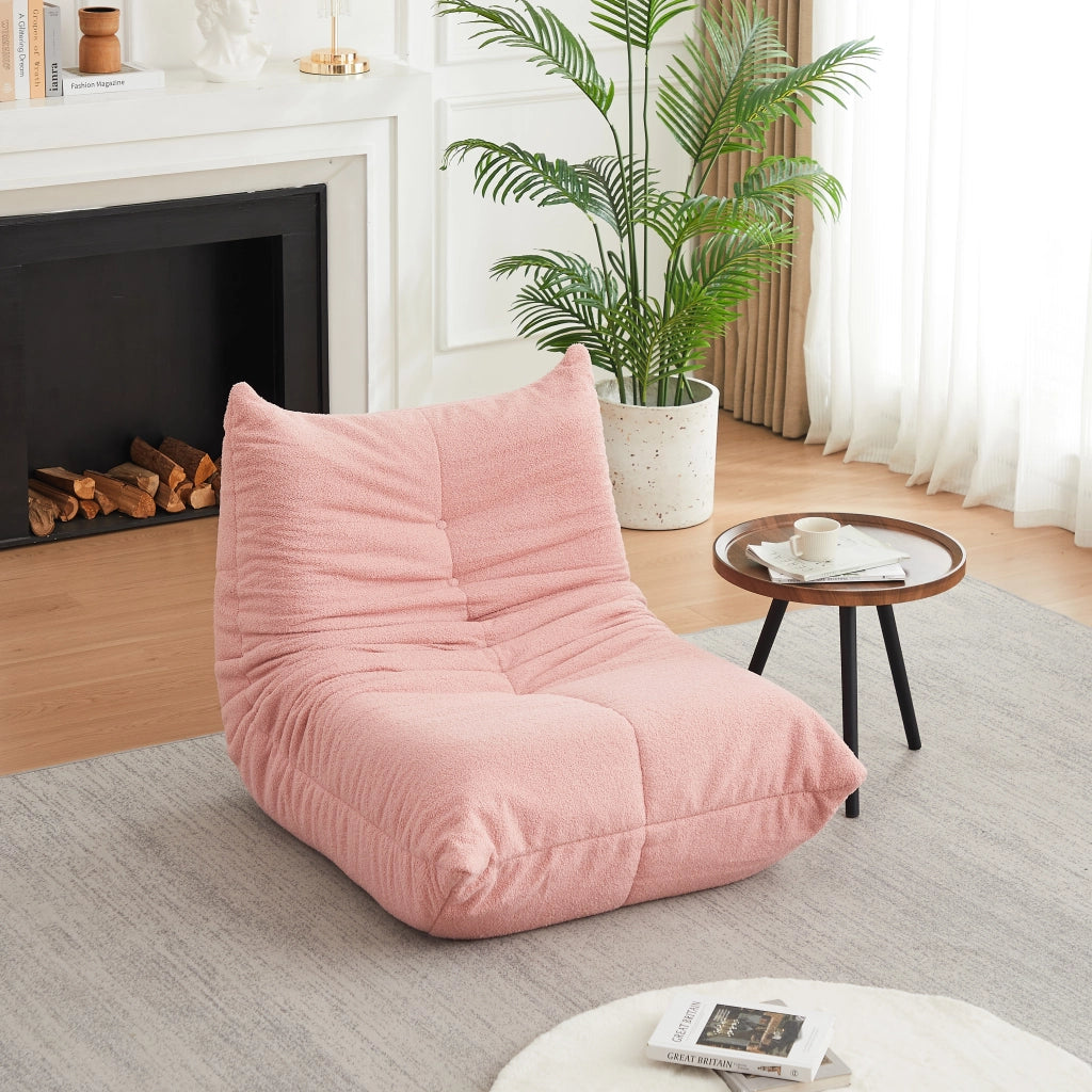 POLTRONA bassa modulare in ciniglia rosa, senza montaggio