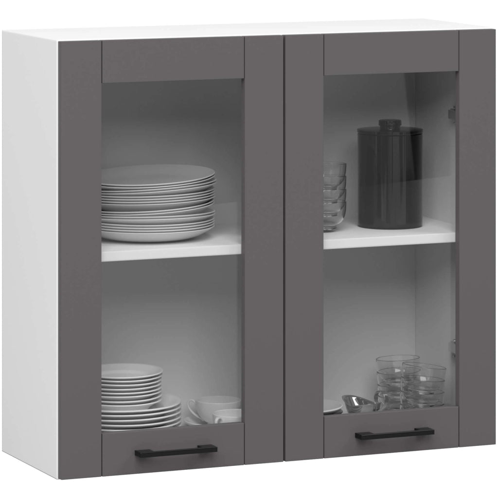 Vetrina da cucina sospesa Bianca 80 cm 2 porte Colore frontale Grigio Grafite 80x30,5x72 cm