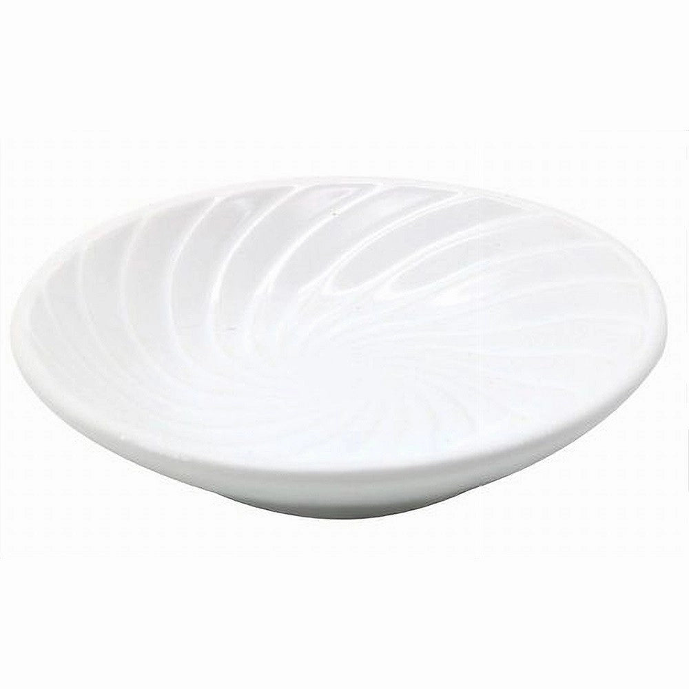 Trade Shop - Piattino Porta Sapone Saponetta Ceramica Rigata Spirale Bianco Tondo Bagno 79959 -