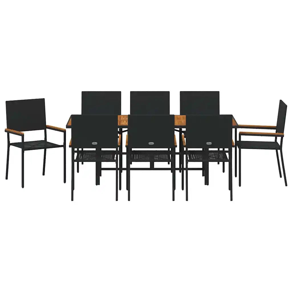 Set da Pranzo per Giardino 9 pcs Nero polyrattan 3365432