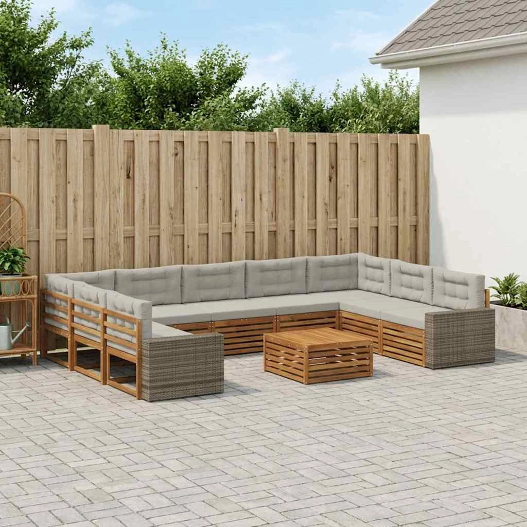 Set di divani da esterno 10 pz Naturale e Grigio Chiaro 3383879