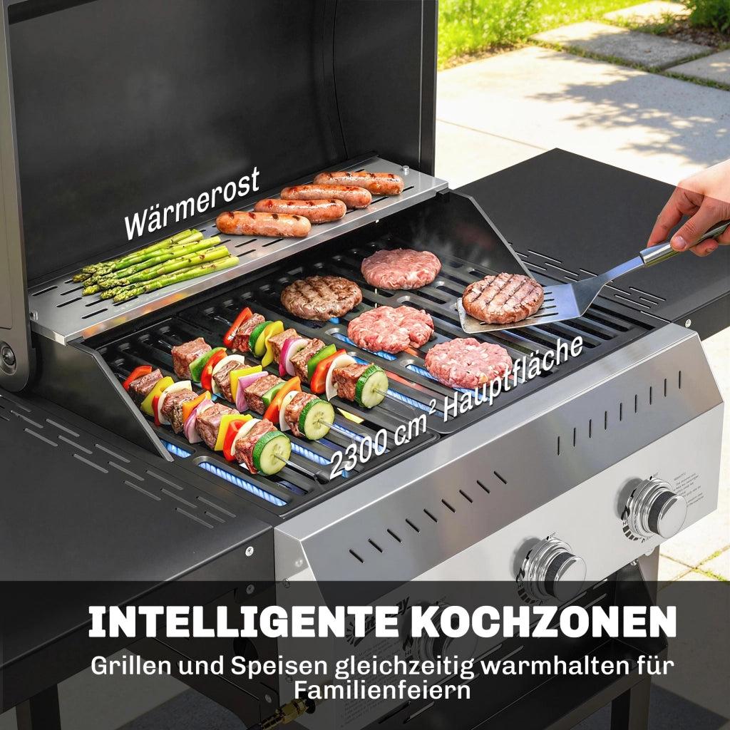 Grill a Gas 9 KW 3 Bruciatori Carrello BBQ in Acciaio Inox ¨C zephmum ¨C Grigio