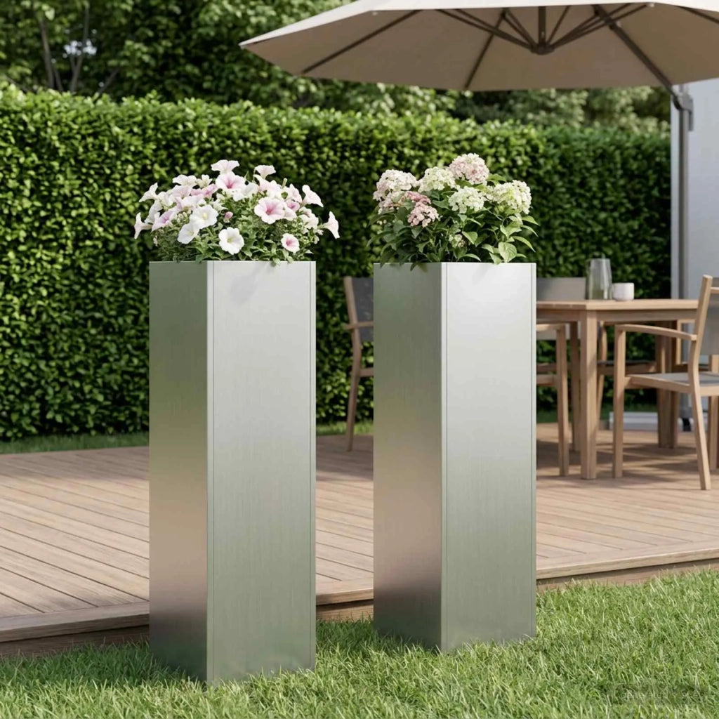 Vaso da giardino 2 pz Argento 20 x 20 x 75 cm Acciaio zincato 8005327