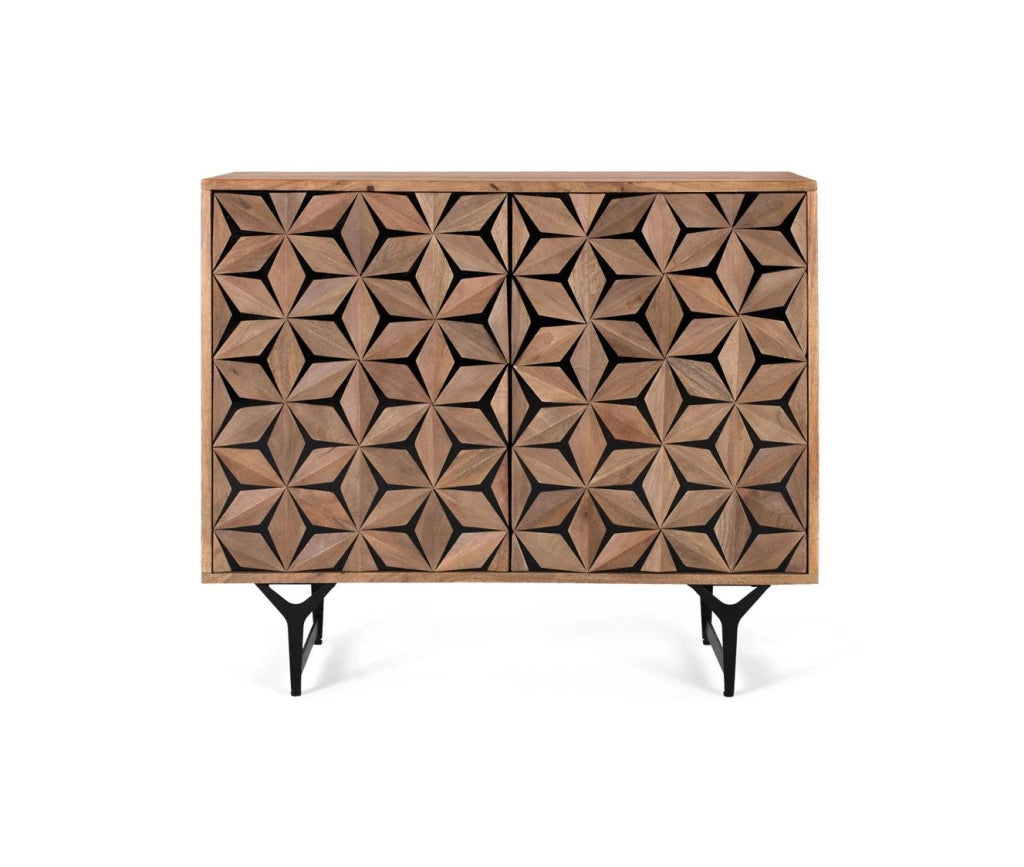 Credenza a due ante intagliata a mano in mango