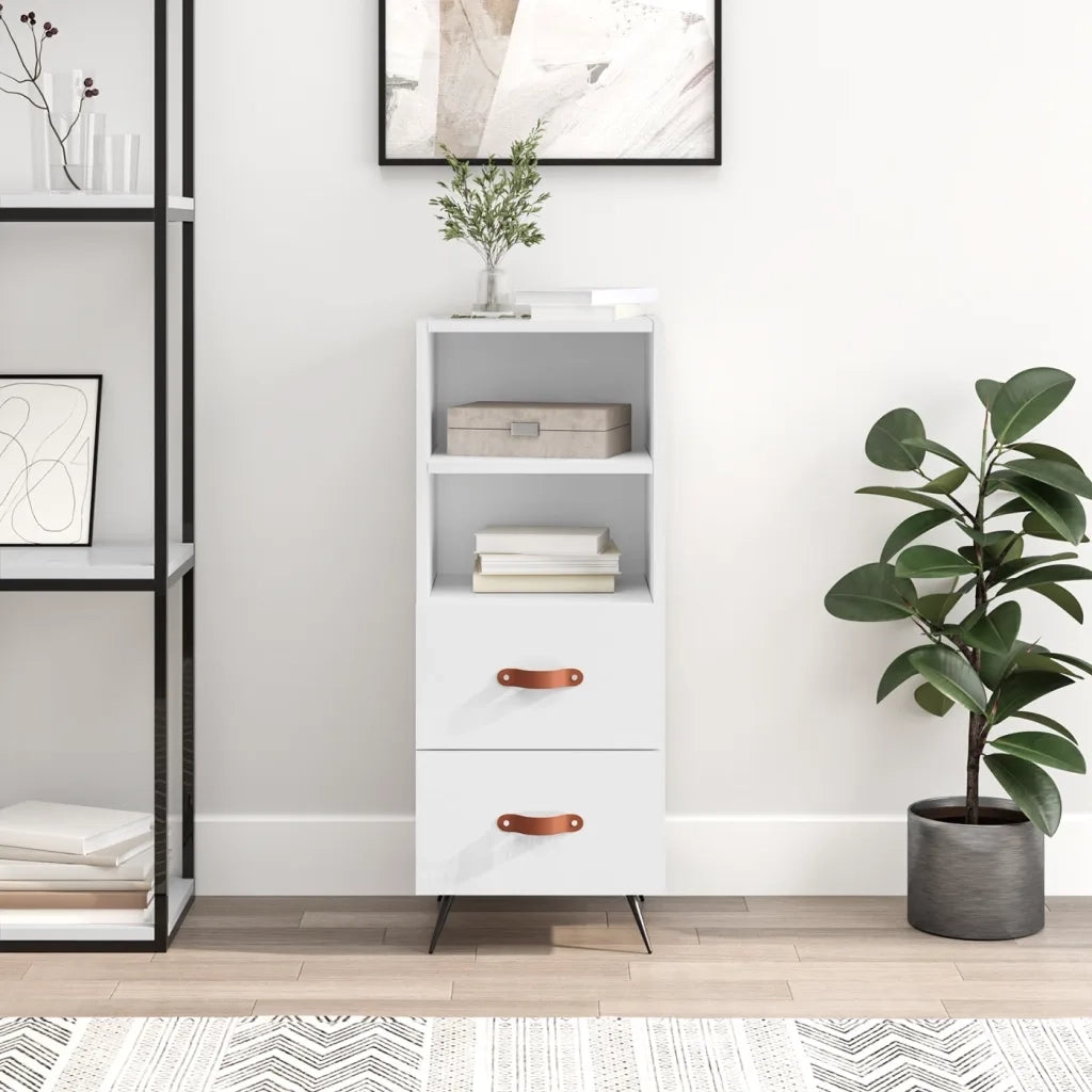 Credenza | Madia | Buffet da pranzo | Armadio da pranzo Bianco Lucido 34,5x34x90 cm in Legno Multistrato