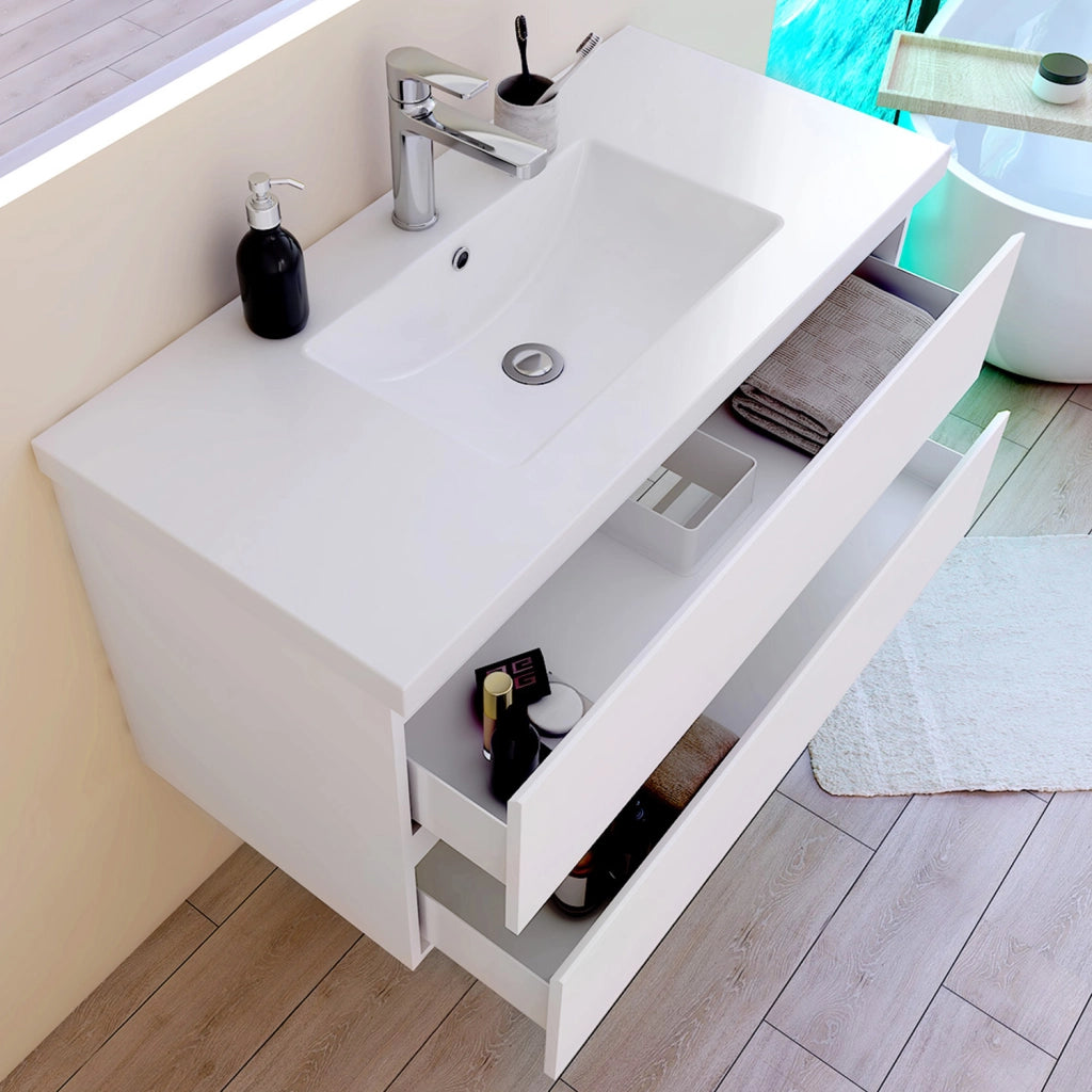 Mobile per bagno sospeso con lavabo da incasso 99 cm bianco