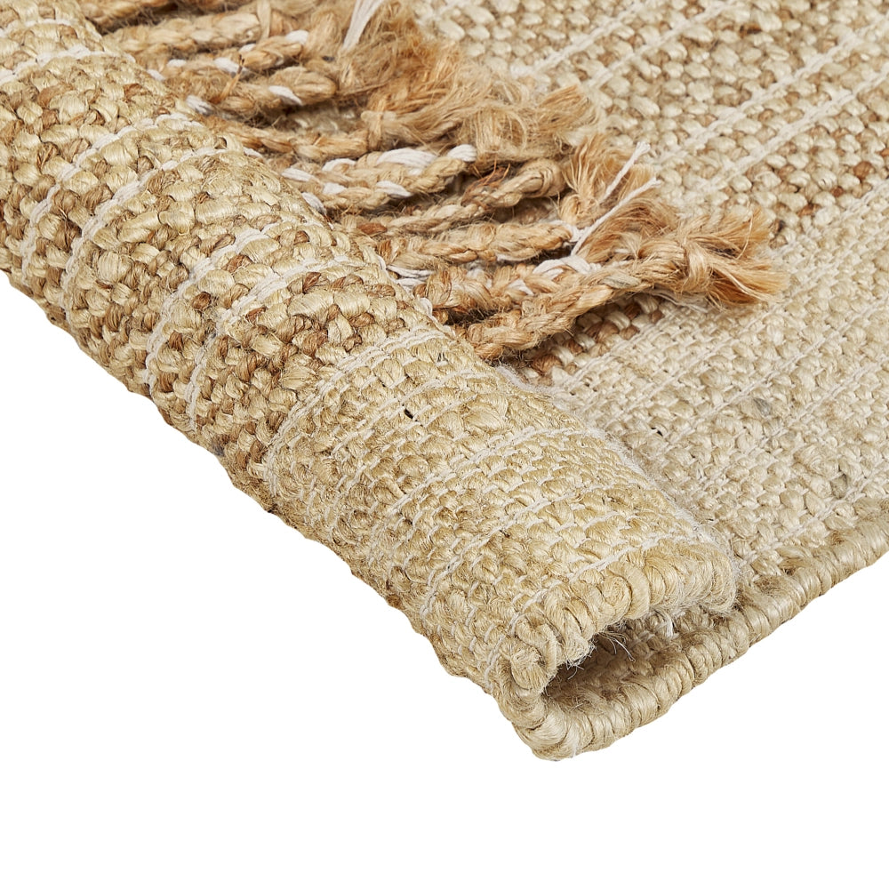 Tappeto juta beige 80 x 150 cm con nappe motivo geometrico intrecciato fatto a mano stile boho per soggiorno camera da letto