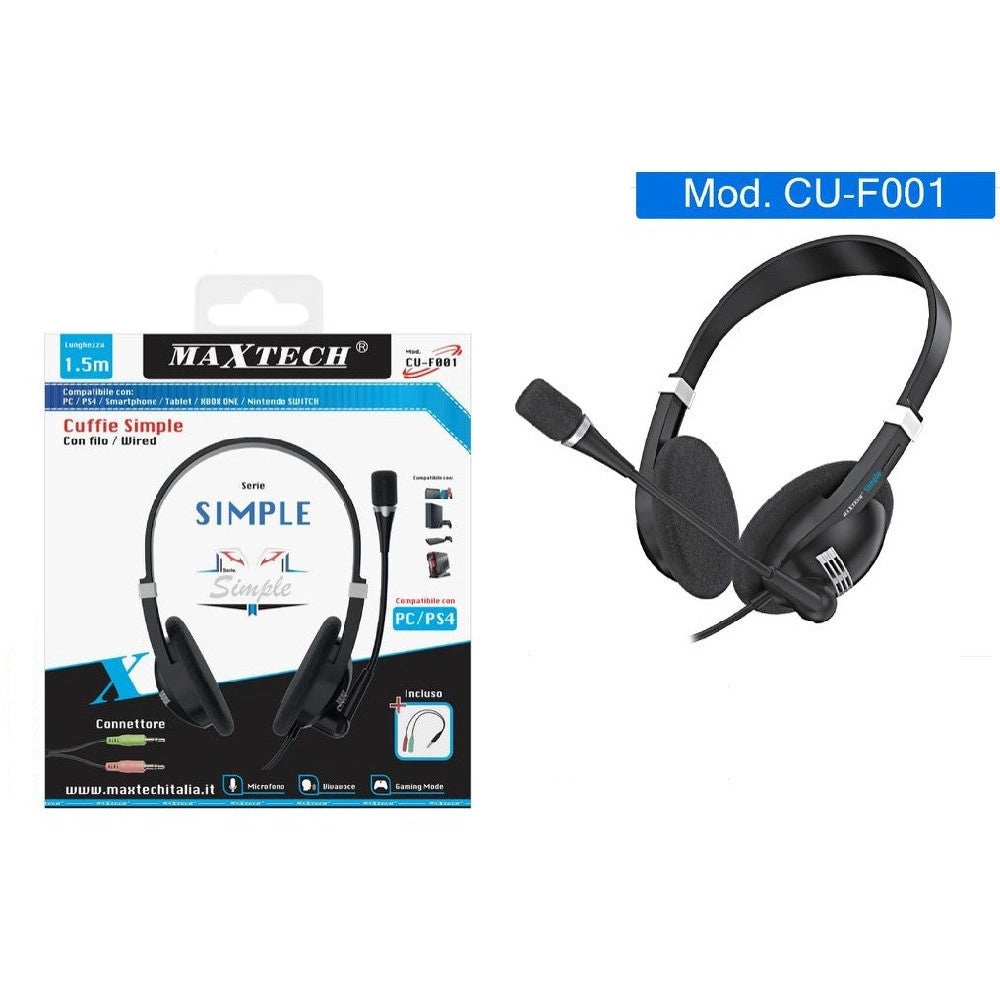 Trade Shop - Cuffie Per Pc/ps4 Stereo Audio Microfono Giochi Musica Con Filo Maxtech Cu-f001 -