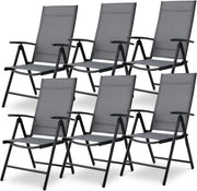 Sedia da giardino con schienale alto, set da 6 pezzi, in alluminio, con schienale regolabile in 7 posizioni, sedia da balcone, sedia da campeggio, traspirante e resistente alle intemperie, 6