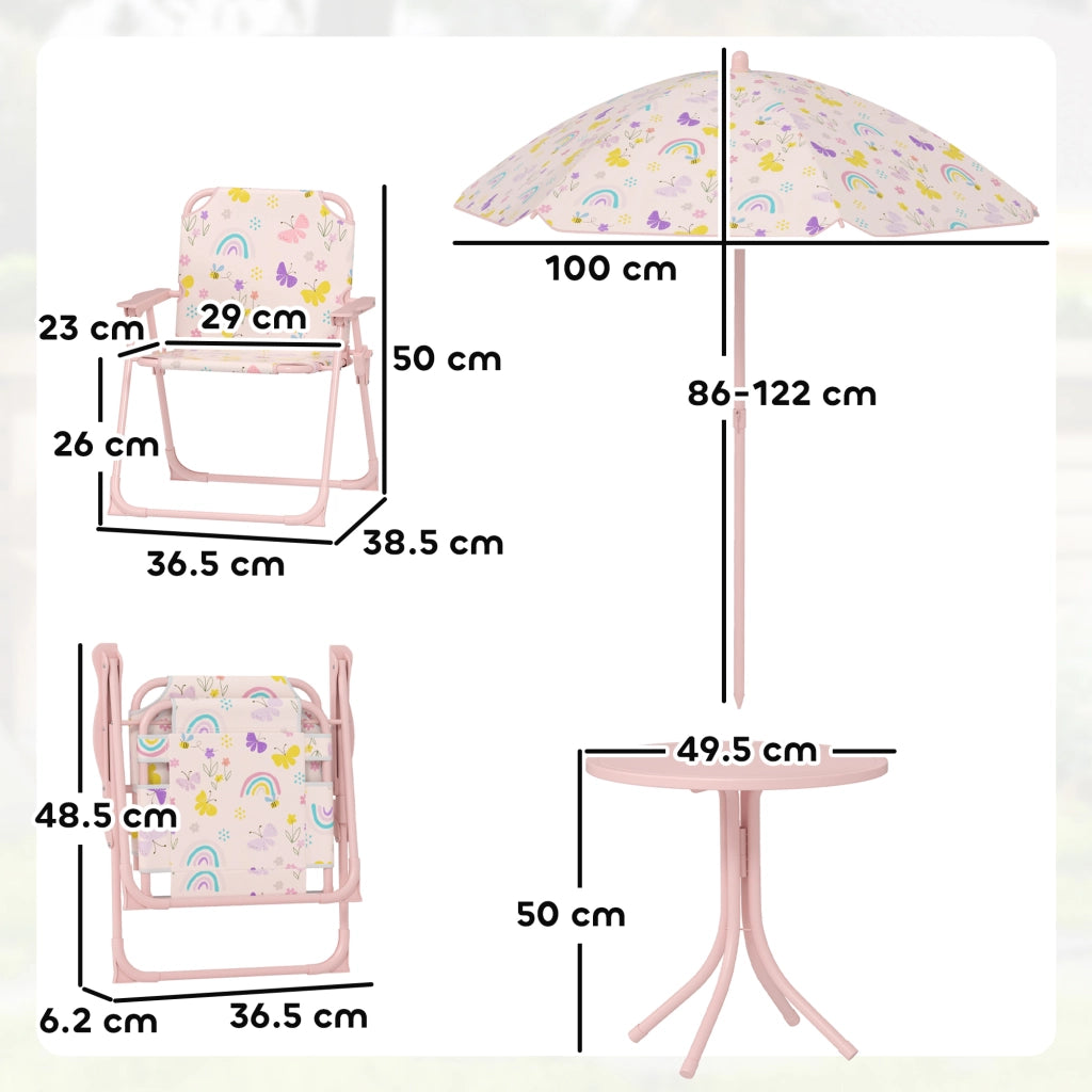 Set da Giardino Bambini con Tavolino Rotondo e 2 Sedie Pieghevoli ¨C zephmum ¨C Rosa