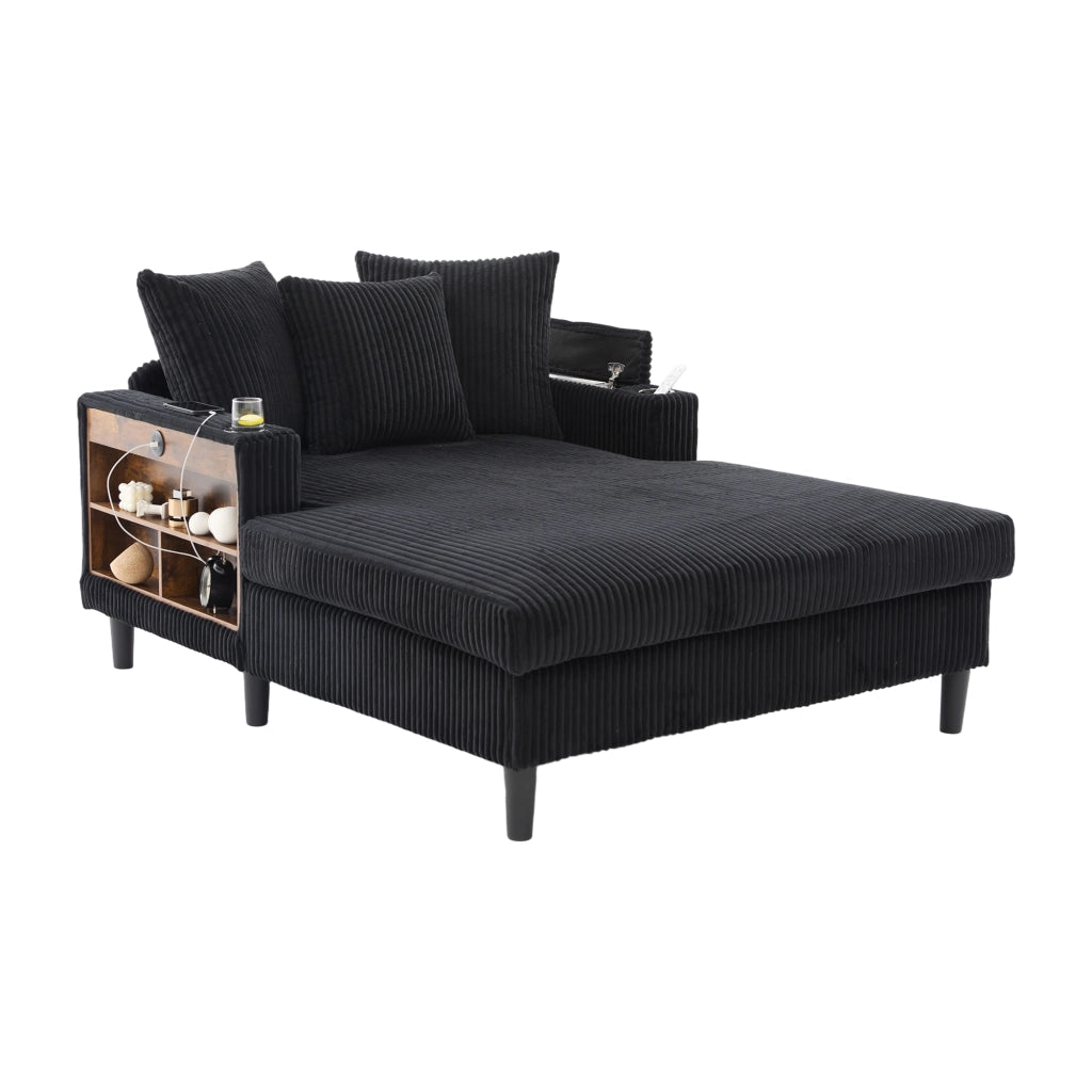 Divano Angolare con Chaise Longue e Contenitore ¨C MINIMAL ¨C Velluto a Coste, LED, USB