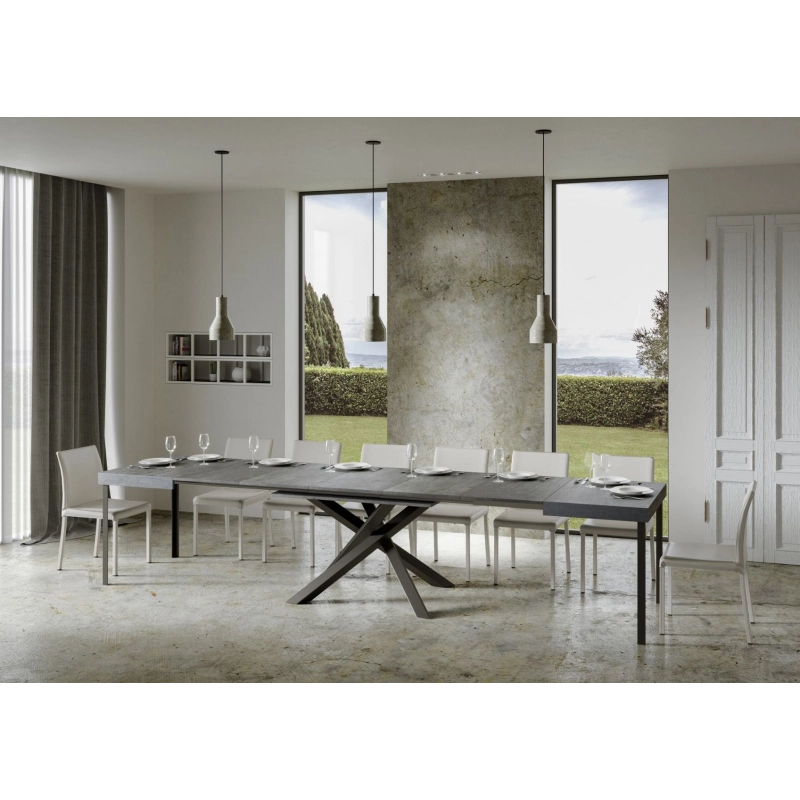 Tavolo allungabile 90x130/390 cm Volantis telaio Antracite - Cemento