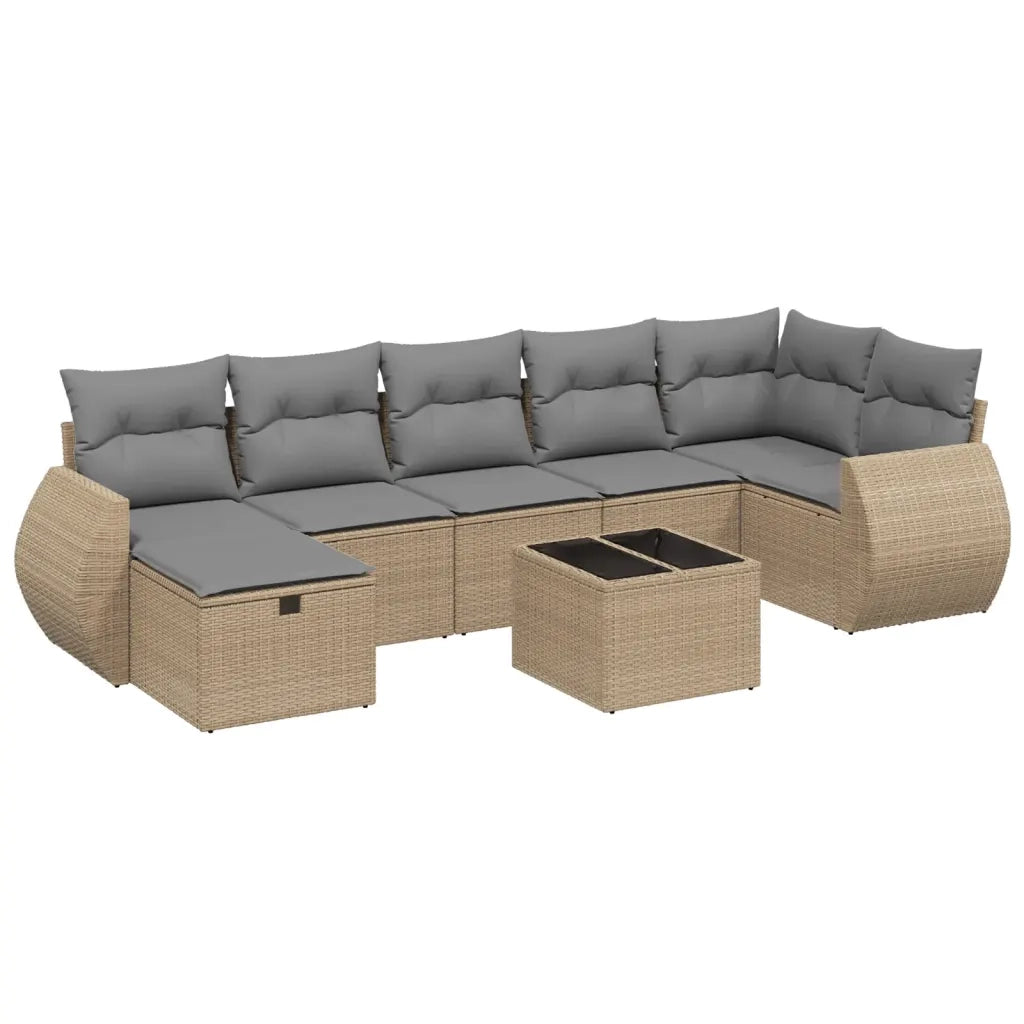 Set Divano da Giardino 8 pz con Cuscini Beige Misto Polyrattan