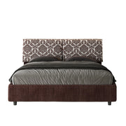 Letto Matrimoniale 160x210 cm con Rete e Contenitore con Testata e Alzata Comoda Imbottito in Tessuto Agata Mados