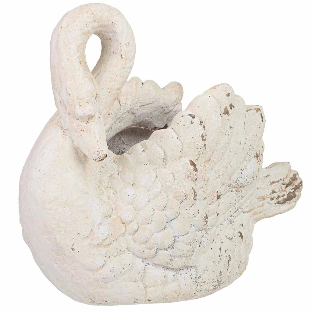 Vaso in resina bianca a forma di cigno, 43,5x21,5x34 cm