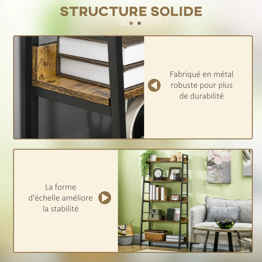 Libreria Scaffale 5 Livelli Stile Industriale ¨C Zephmum ¨C Legno Rovere 70x35x150 cm