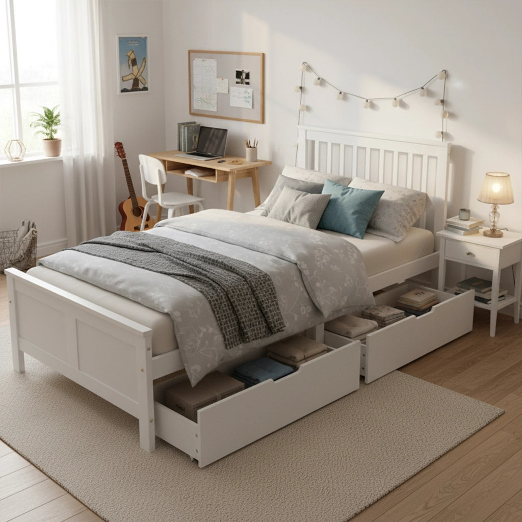 letto in legno massello bianco 90 x 200 cm
