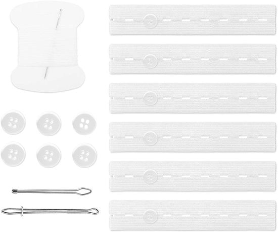 Set di levette per tailleur 6 pezzi - Levette per tailleur adattabili in elastico - con nodi - set a ago e filo - attrezzo di inserimento - strisce di supporto per tailleur 15x2,5cm - regolatore di tensione per tailleur