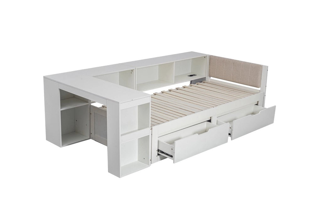 Letto Singolo con Scrivania, Cassetti e Rete a Doghe ¨C MINIMAL ¨C Bianco Opaco 90x200