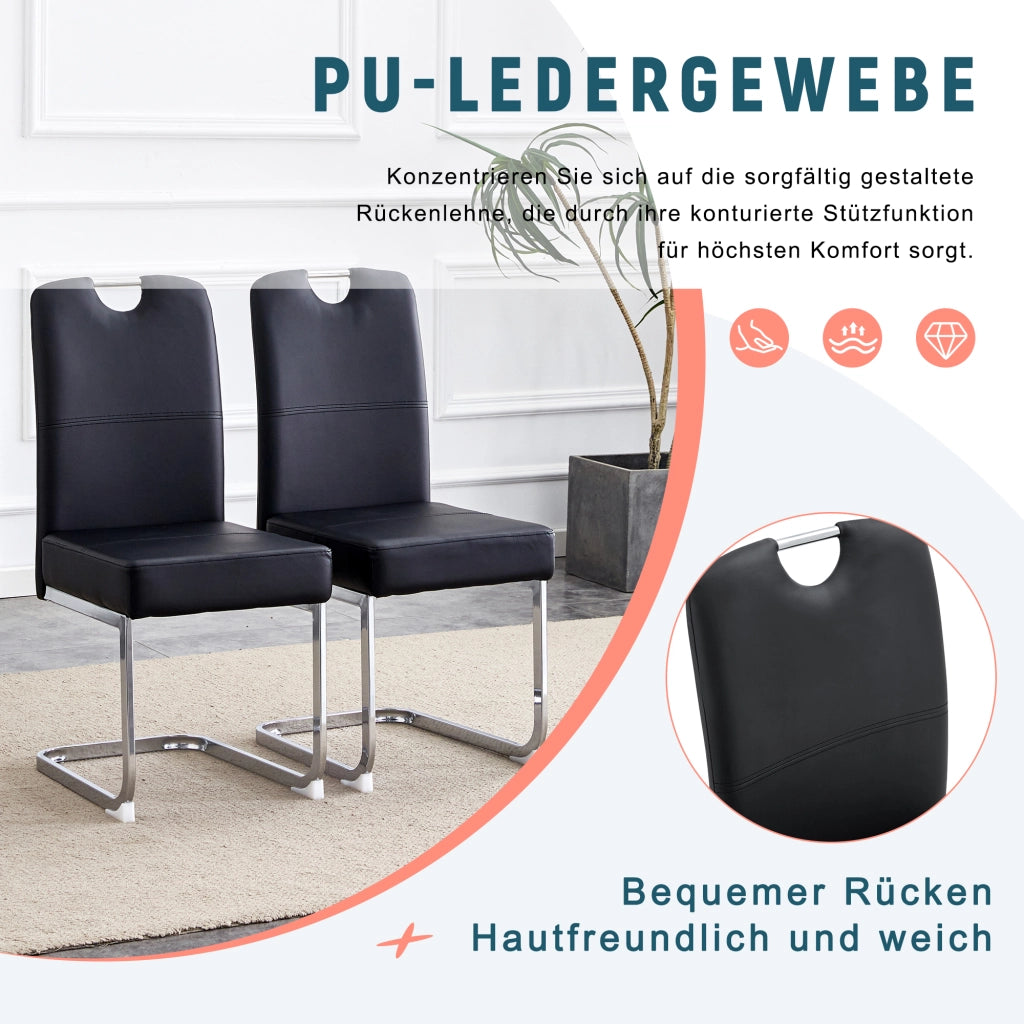 Sedia da Pranzo con Design Ergonomico e Seduta con Molle, Struttura in Metallo, in PU Nero