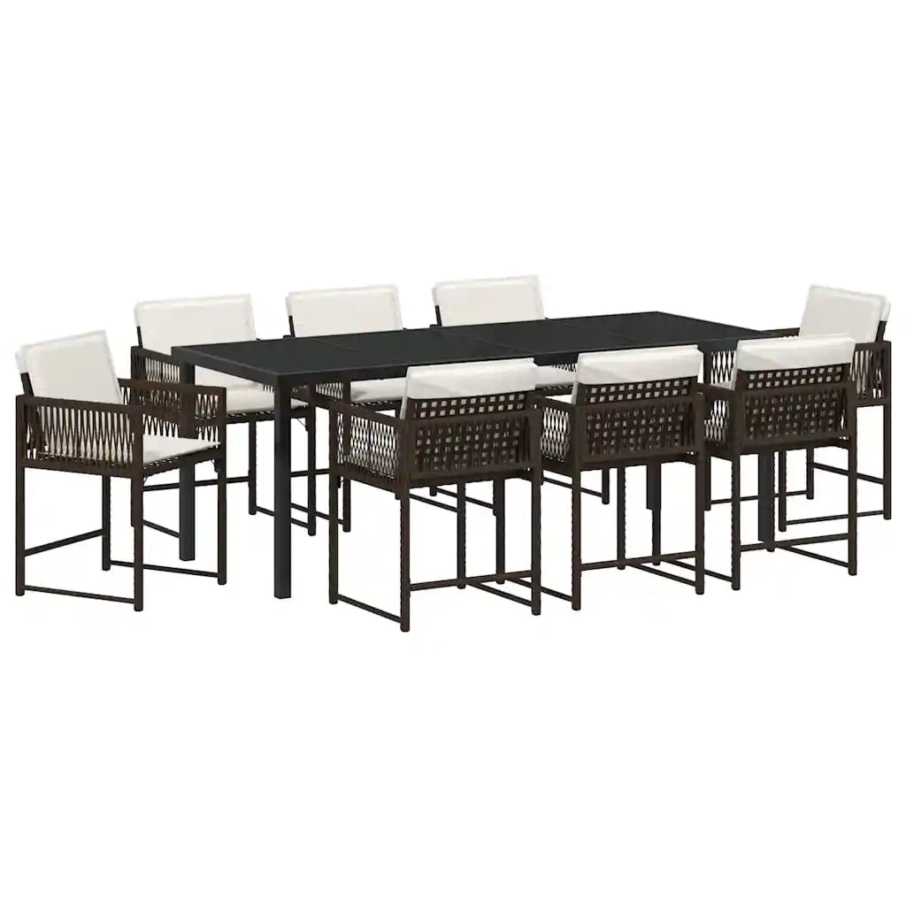 Set da Pranzo per Giardino 9 pcs Marrone polyrattan 3380756