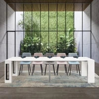 PAZZO DESIGN Tavolo Consolle Allungabile con porta prolunghe, Bianco Frassinato, Made in Italy, da 45 a 300 cm