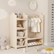 Garderoba per bambini con asta appendiabiti e 4 ripiani in MDF; naturale