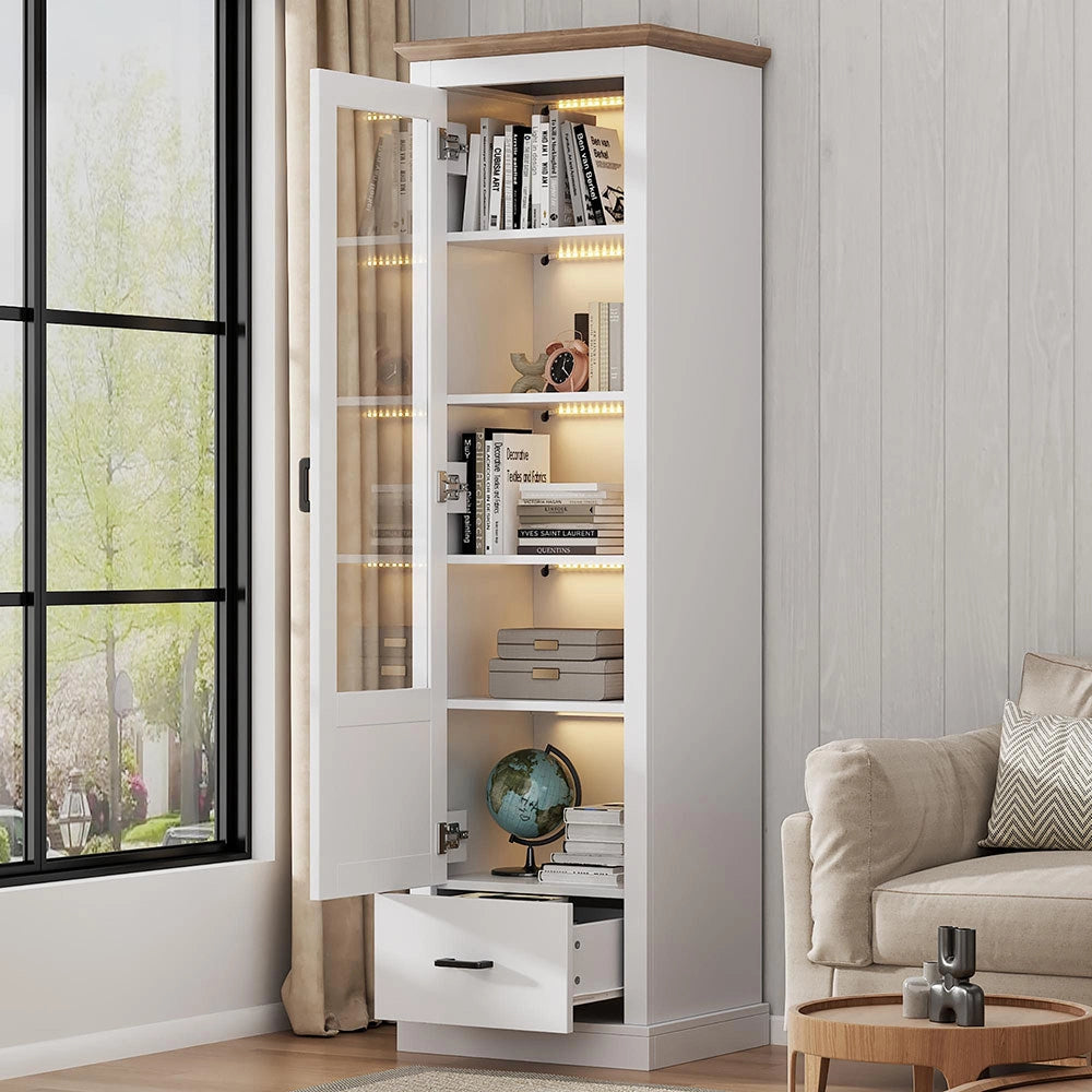 Armadio di presentazione LED - Xylo - 178 cm - Bianco opaco - 5 scompartimenti, telecomando 16 colori, porta USB
