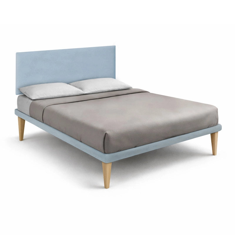 Letto imbottito Letto Matrimoniale alla Francese 140x190 cm Flat - Con rete,Microfibra,Azzurro